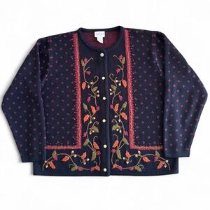 Vintage 90s Floral Embroidered Cardigan, size XL